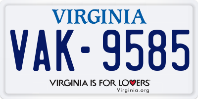 VA license plate VAK9585