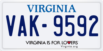 VA license plate VAK9592
