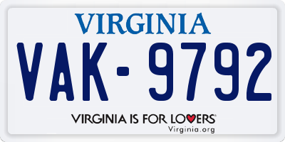 VA license plate VAK9792