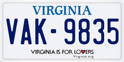 VA license plate VAK9835