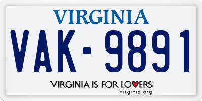 VA license plate VAK9891