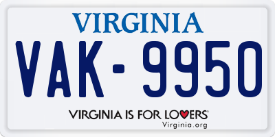 VA license plate VAK9950