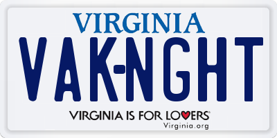 VA license plate VAKNGHT