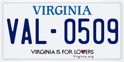VA license plate VAL0509