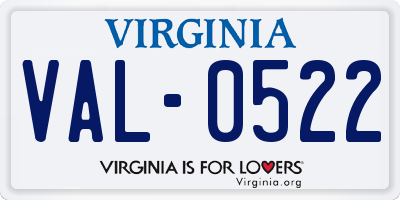 VA license plate VAL0522
