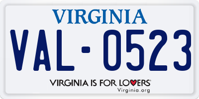 VA license plate VAL0523