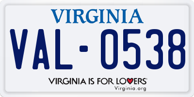 VA license plate VAL0538