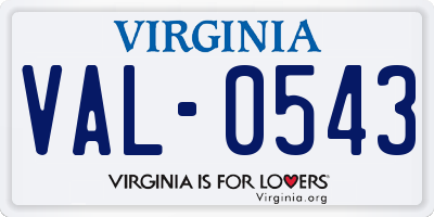 VA license plate VAL0543