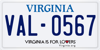 VA license plate VAL0567