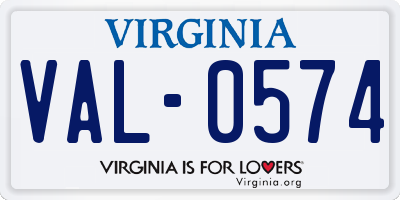 VA license plate VAL0574