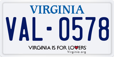 VA license plate VAL0578