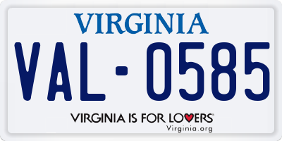 VA license plate VAL0585