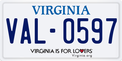 VA license plate VAL0597