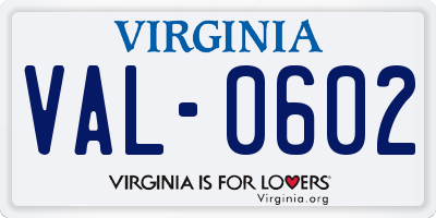 VA license plate VAL0602