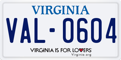 VA license plate VAL0604