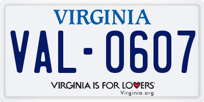 VA license plate VAL0607