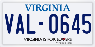 VA license plate VAL0645