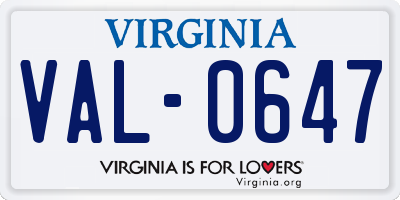 VA license plate VAL0647