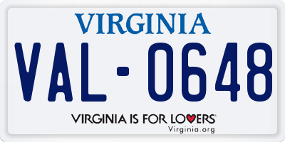 VA license plate VAL0648