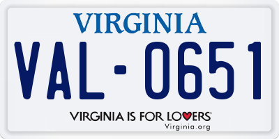 VA license plate VAL0651