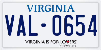 VA license plate VAL0654