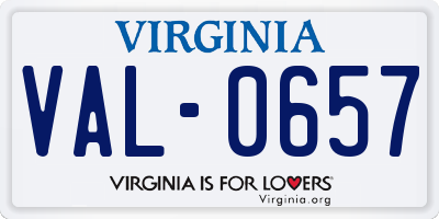 VA license plate VAL0657