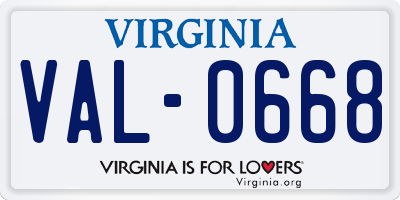 VA license plate VAL0668