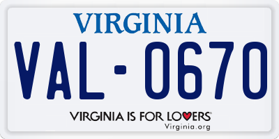 VA license plate VAL0670