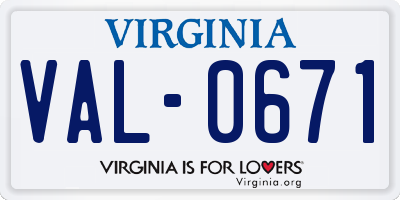 VA license plate VAL0671