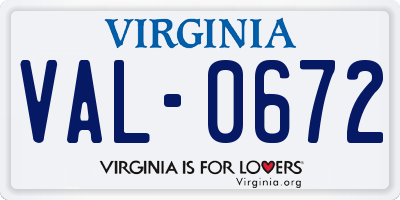 VA license plate VAL0672