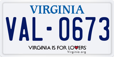 VA license plate VAL0673