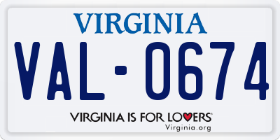 VA license plate VAL0674