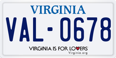 VA license plate VAL0678
