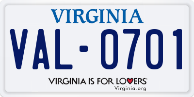 VA license plate VAL0701