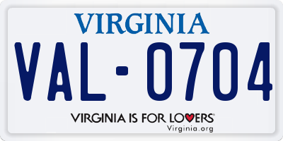 VA license plate VAL0704