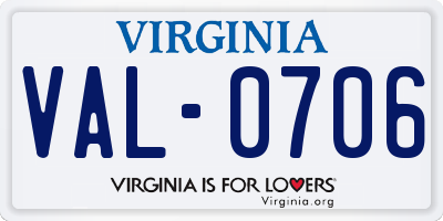 VA license plate VAL0706