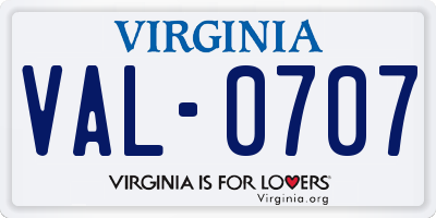 VA license plate VAL0707