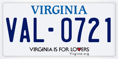 VA license plate VAL0721