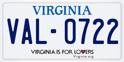 VA license plate VAL0722