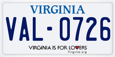 VA license plate VAL0726