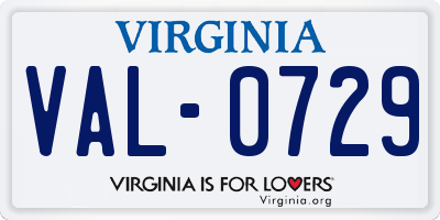 VA license plate VAL0729