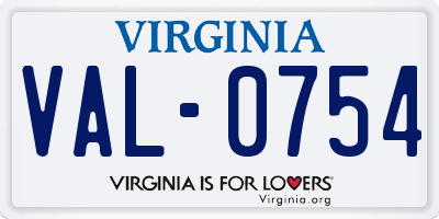 VA license plate VAL0754