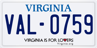 VA license plate VAL0759