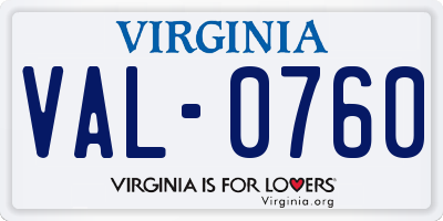 VA license plate VAL0760