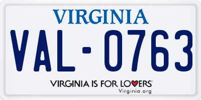 VA license plate VAL0763