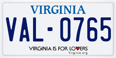 VA license plate VAL0765