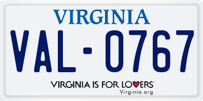 VA license plate VAL0767