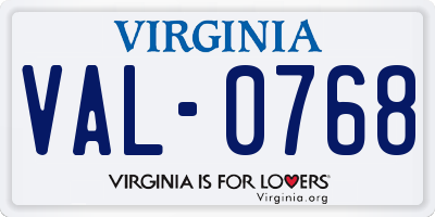 VA license plate VAL0768