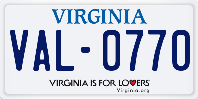VA license plate VAL0770