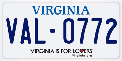 VA license plate VAL0772